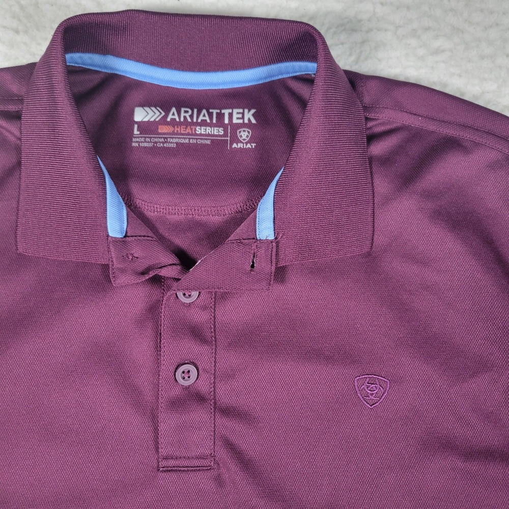 Ariat Ariattek Polo Mens Large Burgundy Heat Series Short Sleeve Pique Shirt